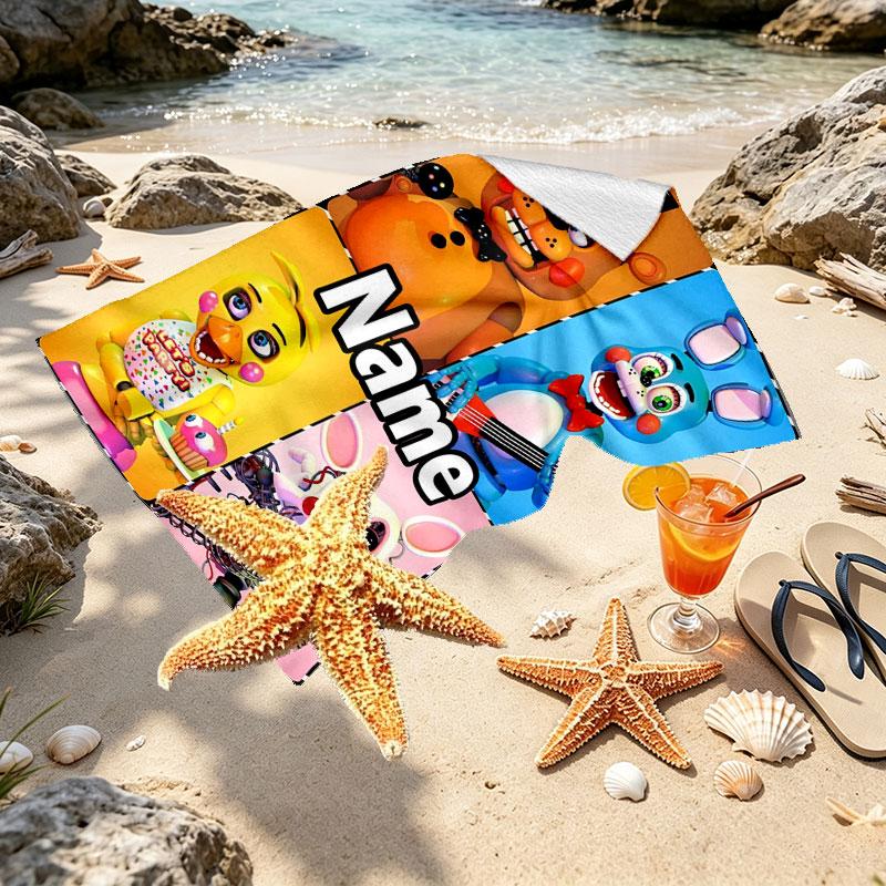 Custom Name Personalized Five Nights at Freddy's Print Beach Towel, for Trip Camping Beach Party Home Decor, Birthday Gift for Family & Friends