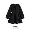 Spring 2025 Women's Puff Sleeve Deep V-Neck Cake Dress - European & American Style Fashion