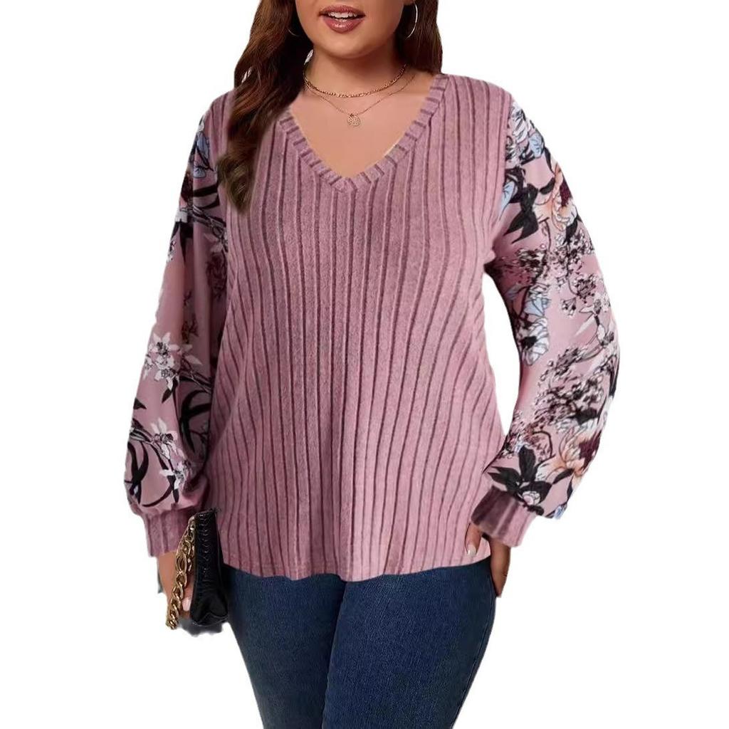 Women’s Long Sleeve Tops V Neck T Shirts Color Block Knit Casual Tops Basic Shirts