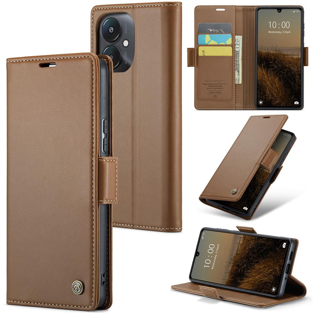 

For Xiaomi Redmi 13C 4G/Redmi 13C 5G/Poco C65 4G Leather Case CASEME 023 RFID Blocking 3 Card Slot Mobile Cover Brown