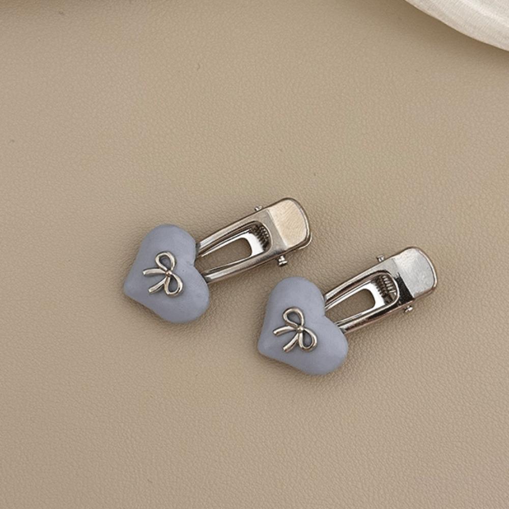 2pcs Sweet Love Bow Hair Clip Korean Style Duckbill Clip Mini Love Heart Hair Clip  Ladies