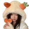 Cute Carrot Plush Ear Protection Head Hat for Women In Winter Thickened Cold Protection Lei Feng Hat Sweet Baotou Warm Hat