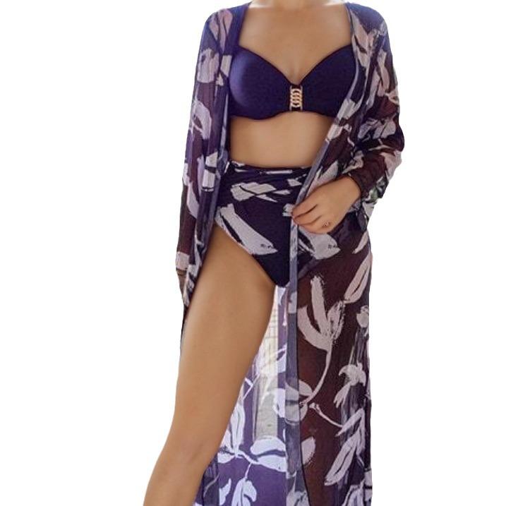 Women's High Waist Bikini 3-Piece Set with Long Shirt - European & American Style 2025 Swimwear