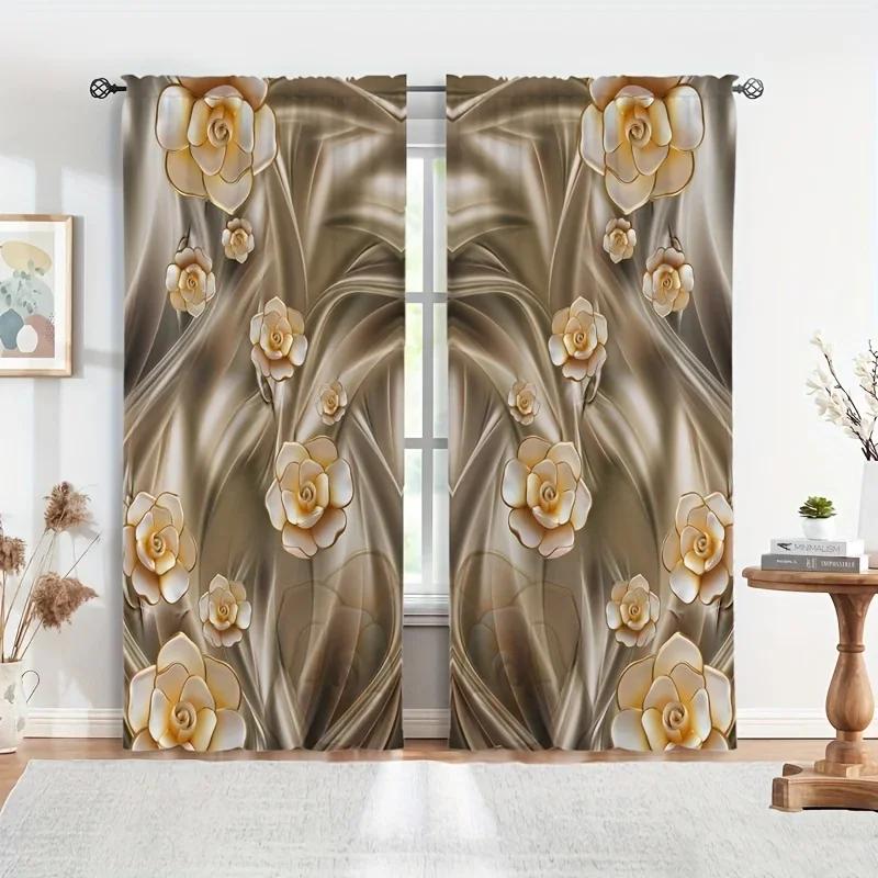 

3D Золотой лебедь животное диамант цветок роскошные шторы на окна жалюзи для гостиной детская спальня ванная комната кухня дверь домашний декор2 W65X60H(cm)X2Pcs&Grommet Top