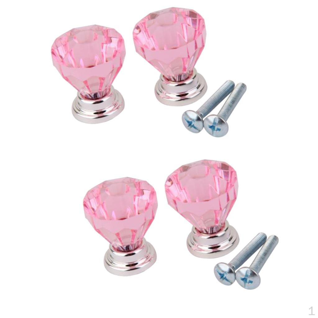 

4Pieces Single Hole Glass Cabinet Door Drawer Pull Handle Knob Pink For Furniture Drawers