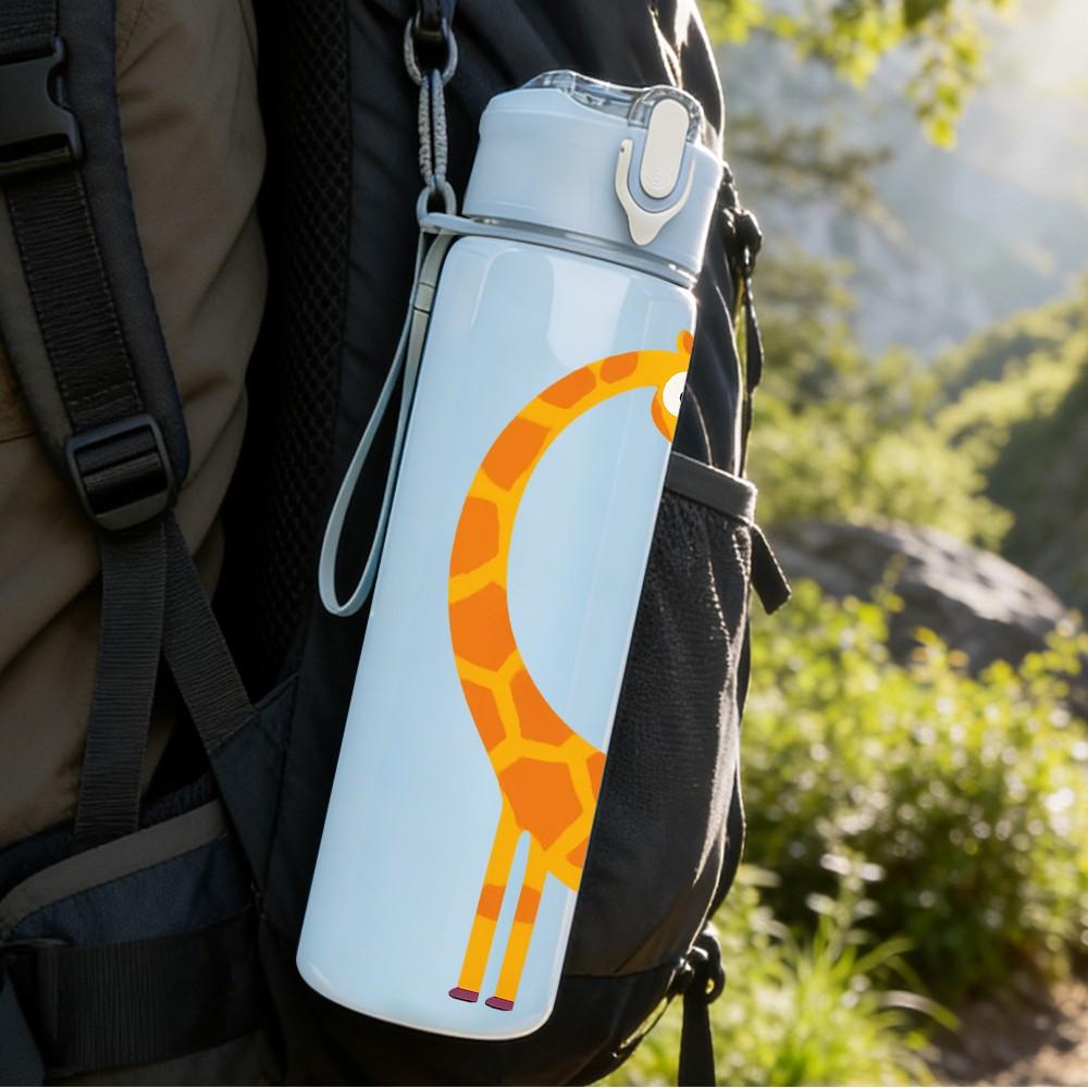 1PC Giraffe Balloon Minimalist Line 750ml Color Plastic Sports Water Bottle Leakproof Flip Straw Lid Suitable for Sports Office Home Use