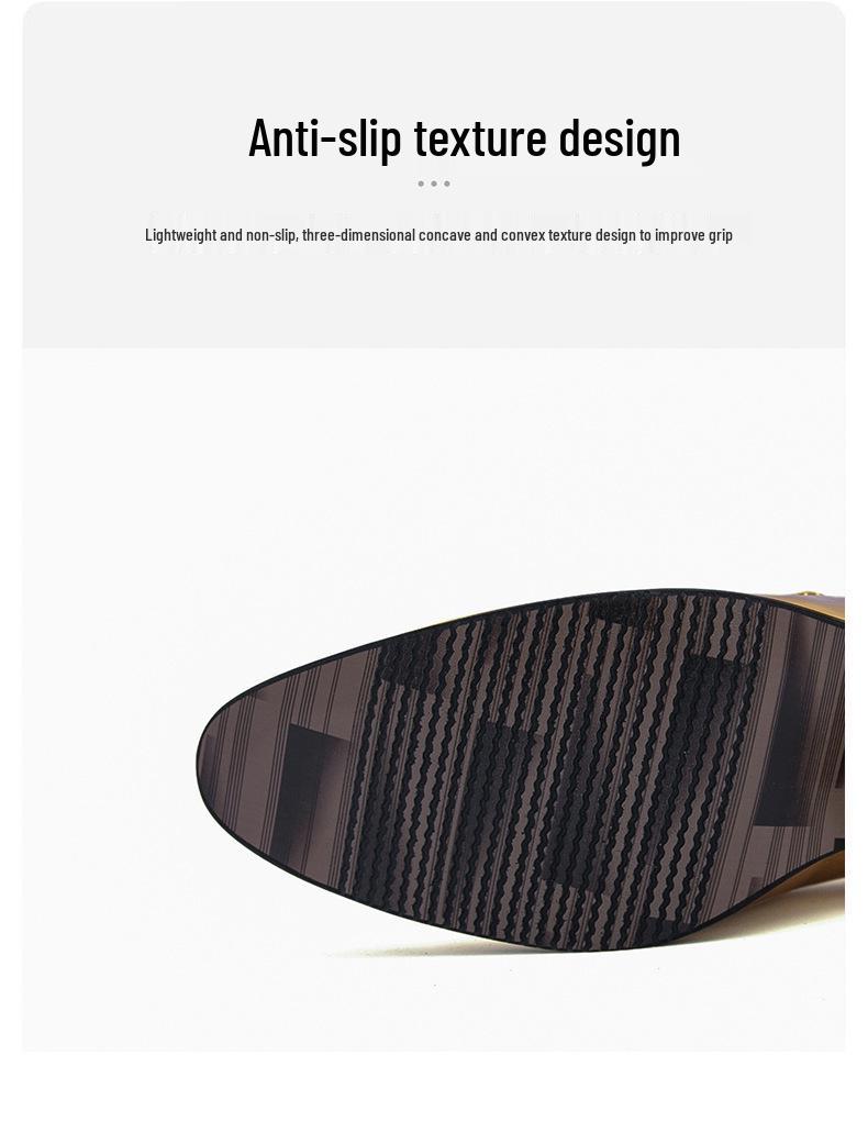 Sapatos Masculinos de Couro Macio de Bico Fino Sociais Formais Slip-On com Aumento de Altura