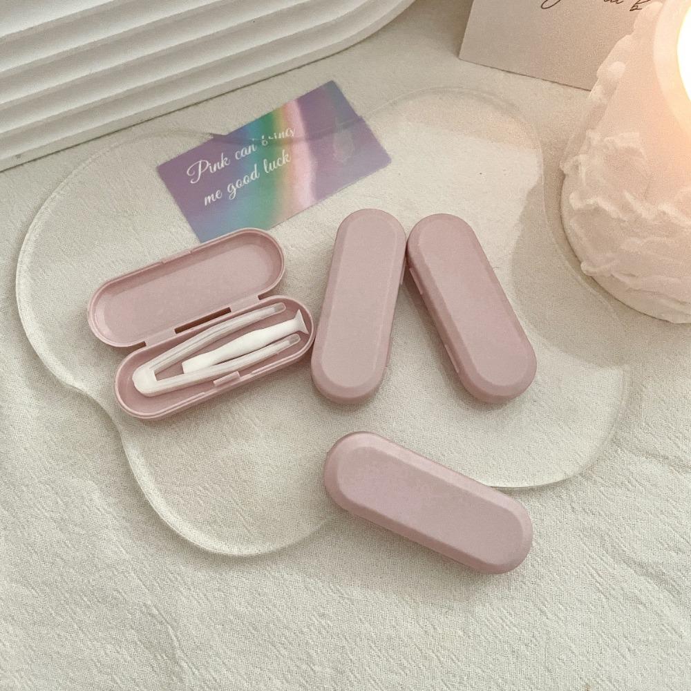 Candy Color Contact Lens Case Kit Portable Retro Contact Lens Inserter Frosted Finish with Tweezers and Suction Stick
