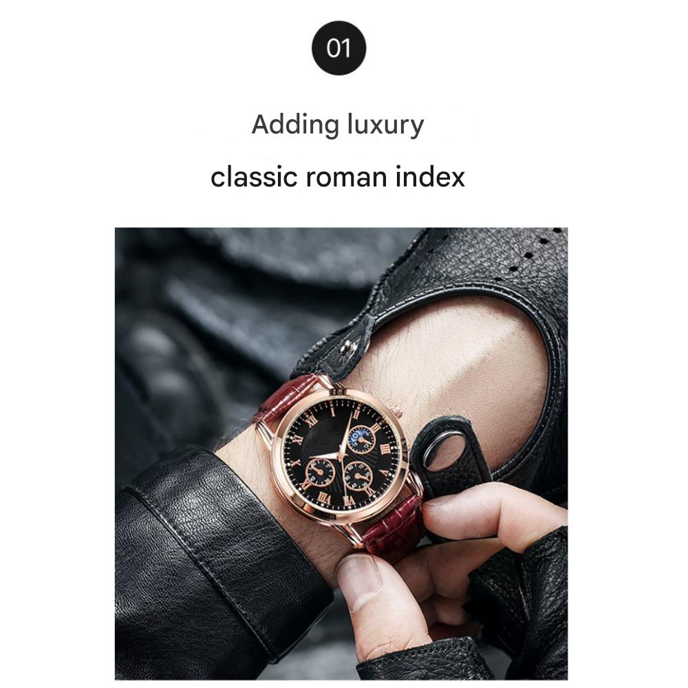 Premium Leather Band Men's Watch + Case Included