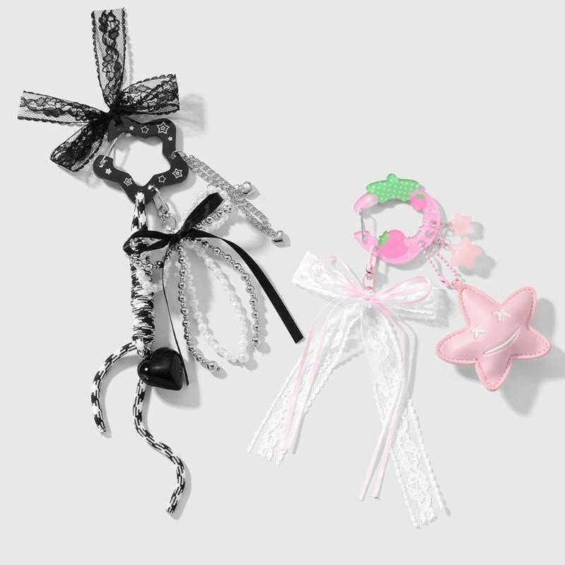 Stylish Acrylic Keychain Strawberry Star Charm Hollow Craftsmanship Practical Rope For Purse Backpack Decoration