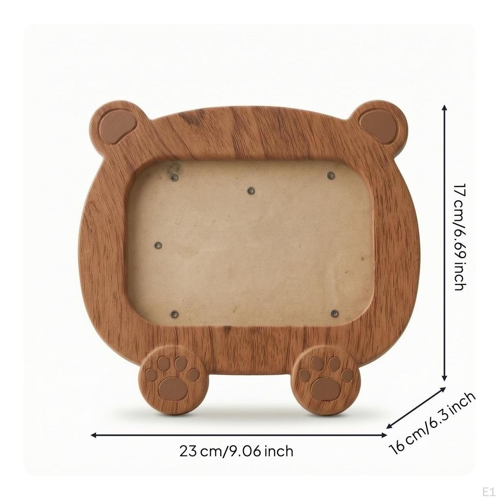 Bear Photo Frame WoodGrain Picture Tabletop Ornament for Kids, Families, Desk, Nursery,