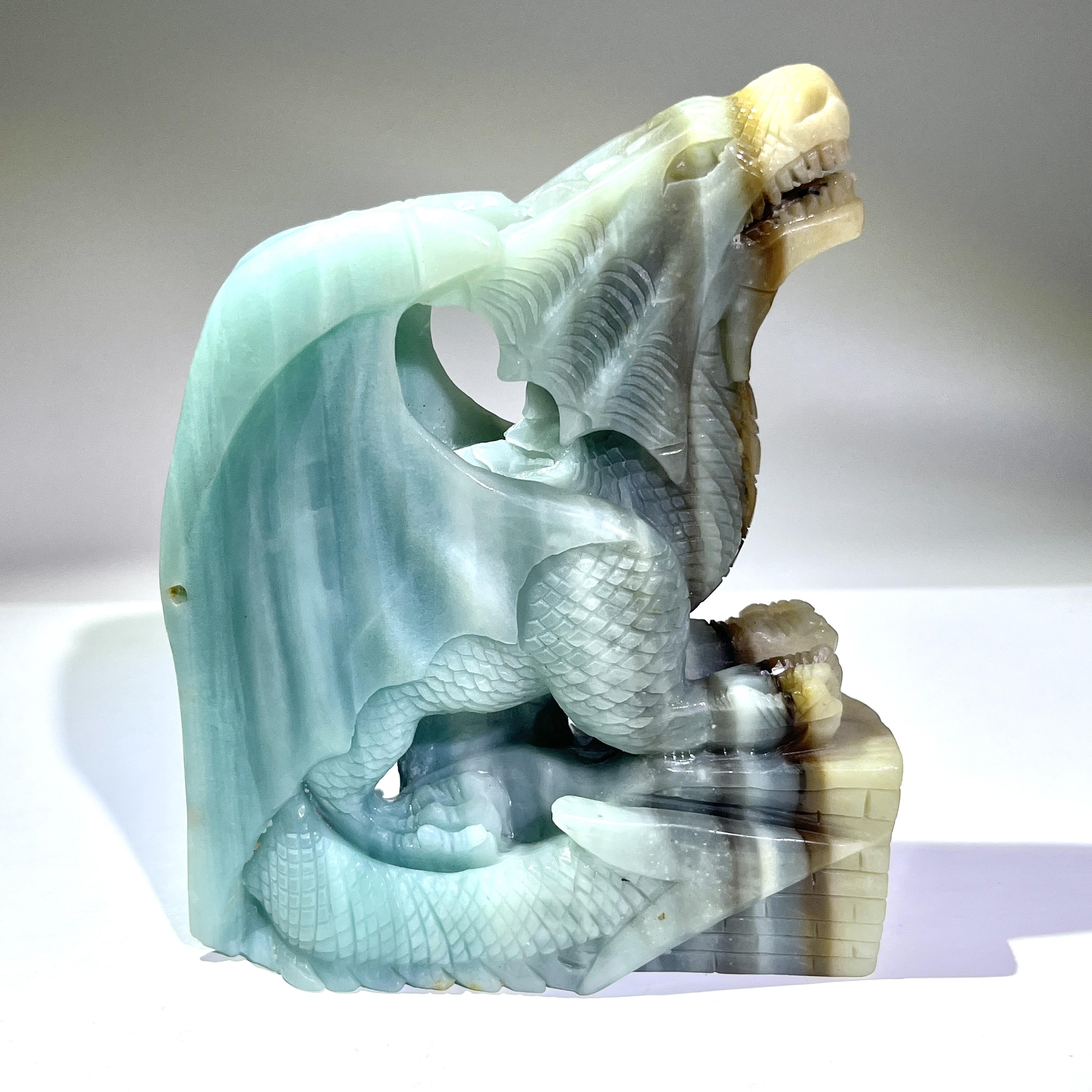 Natural Healing Carving Crystal Amazonite Pterosaur Ornaments Feng Shui Home Decoration Christmas About 14.5cm
