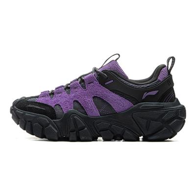 Li Ning Dune Retro Dikke Zool Comfortabel Schokabsorberend Antislip Slijtvast Ademend Laag Uitgesneden Casual Schoenen Dames sneaker Zwart Paars AGCU436-2