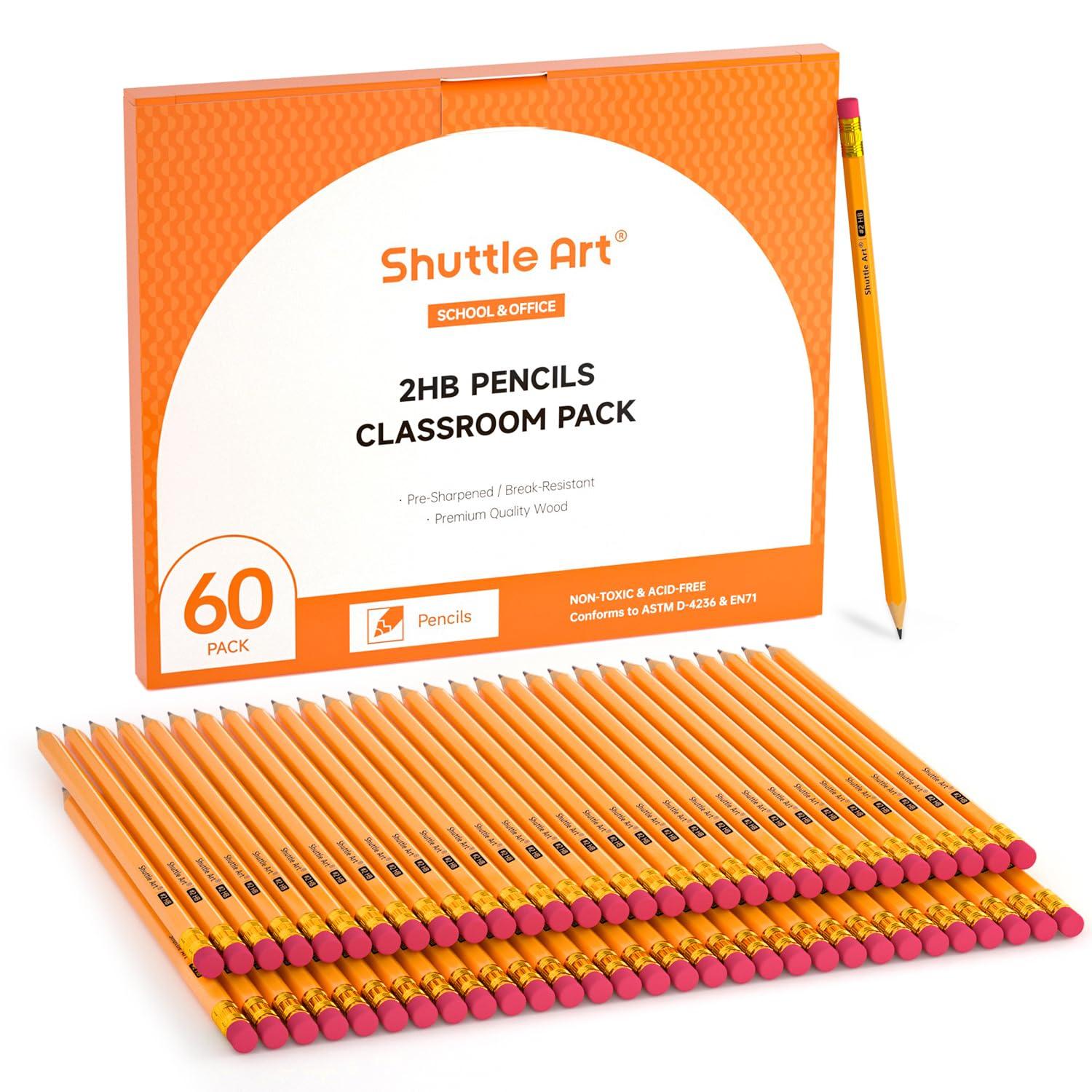

Shuttle Art Writing HB Set of Standard Hexagonal Eraser For Office School Entrance School Simple Pencils, Pencils, #2, 60, Yellow, Pencils, Plain,