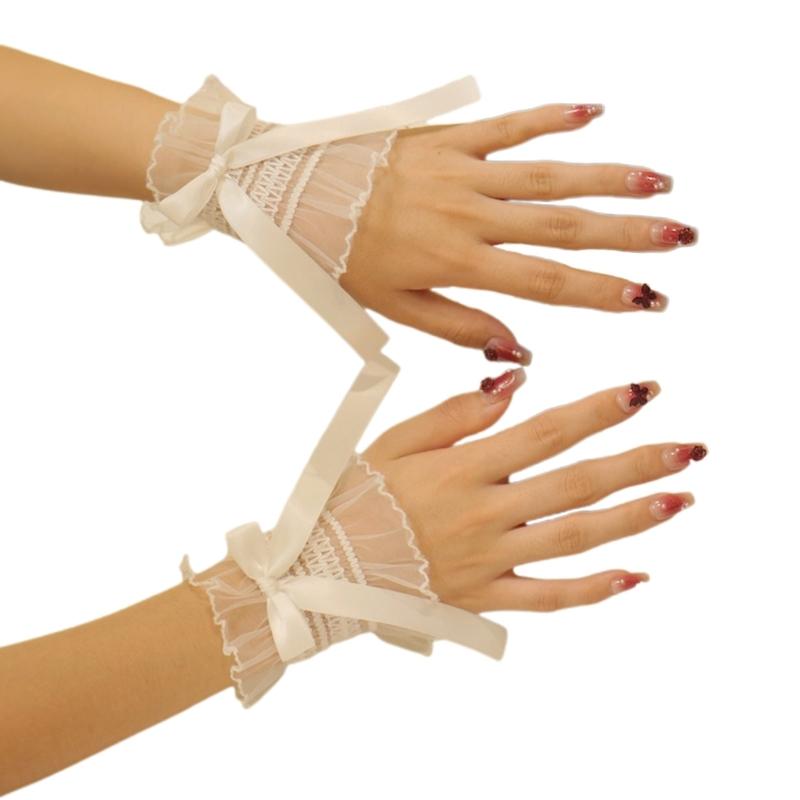 Faux Sleeves Decorative Trumpet Sleeves for Sweater Ruffle Bowknot Lace False Sleeves Cuff Extension Sweet Wrist Cuffs