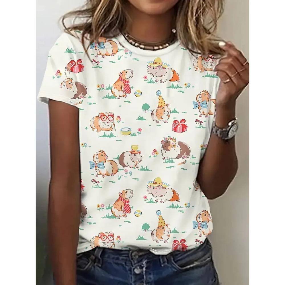 Sheep Dog Cat T-Shirts Animal Pattern 3D Print Women O-Neck Short Sleeves T Shirt Street Y2k Harajuku Tees Tops Female Clothing