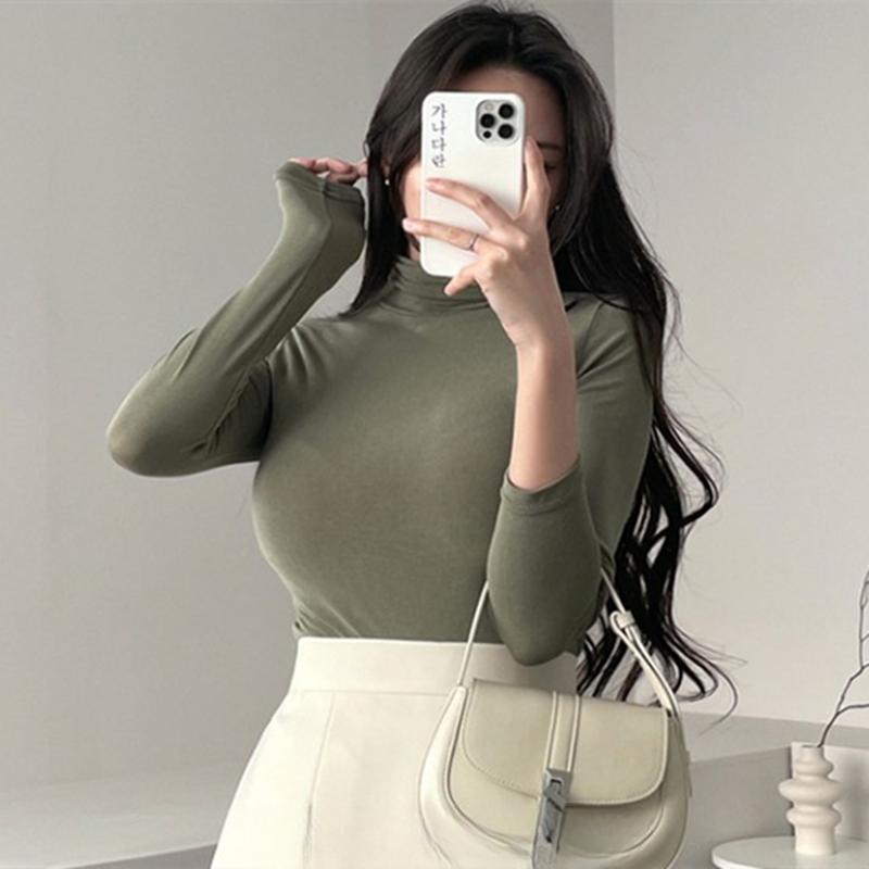 Korean Dongdaemun Cashmere Slim-Fit Turtleneck Top - Women's Autumn/Winter Versatile Long-Sleeve Base Layer