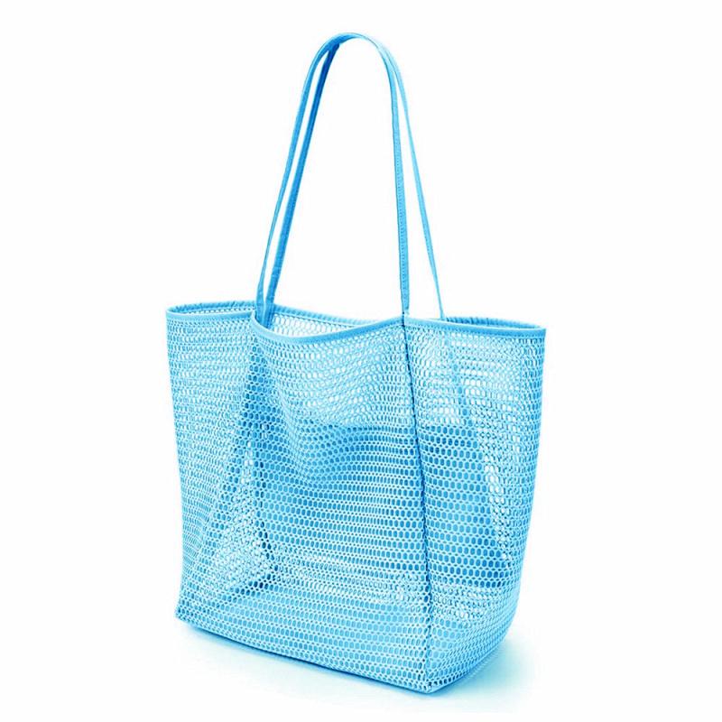 Foldable Mesh Beach Tote Bag Large Capacity Travel Shoulder Handbag With Zipper Pocket For Towels Clothes Cosmetics And Daily Storage