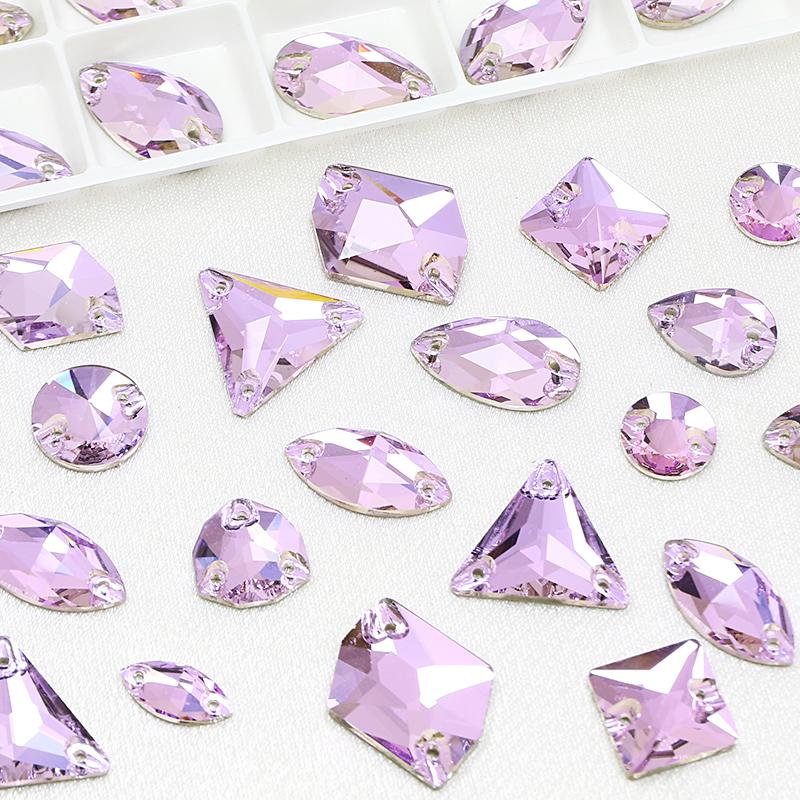 Dongzhou Crystals Luxury Quality Flatback Non-Hotfix Sew On Rhinestones Mix Shaped Violet Color DIY Garment Sewing Accessories