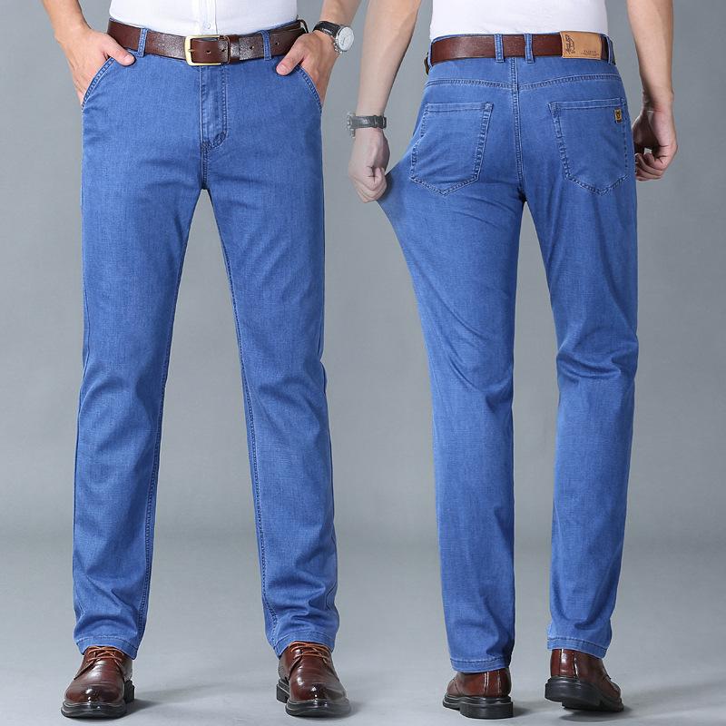 

Весенние и осенние джинсы, мужские прямые свободные эластичные повседневные брюки большого размера, брюки для молодых мужчин