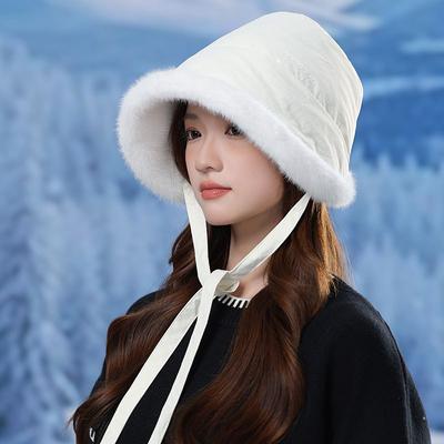Winter Thermal Ear Cap Ladies Fleece Thickened Windproof Basin Hat Outdoor Knitted Bucket Hat