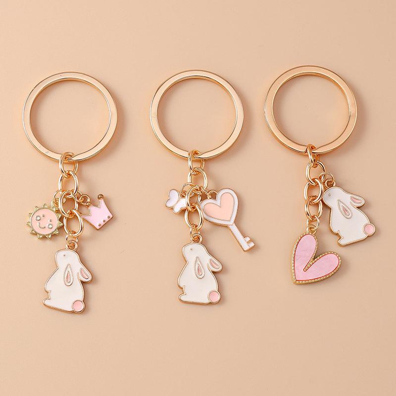Cute Enamel Bunny Rabbit Keychain Love Heart Key Ring Pendants For Women Girls Handbag Decor Diy Jewelry Accessories