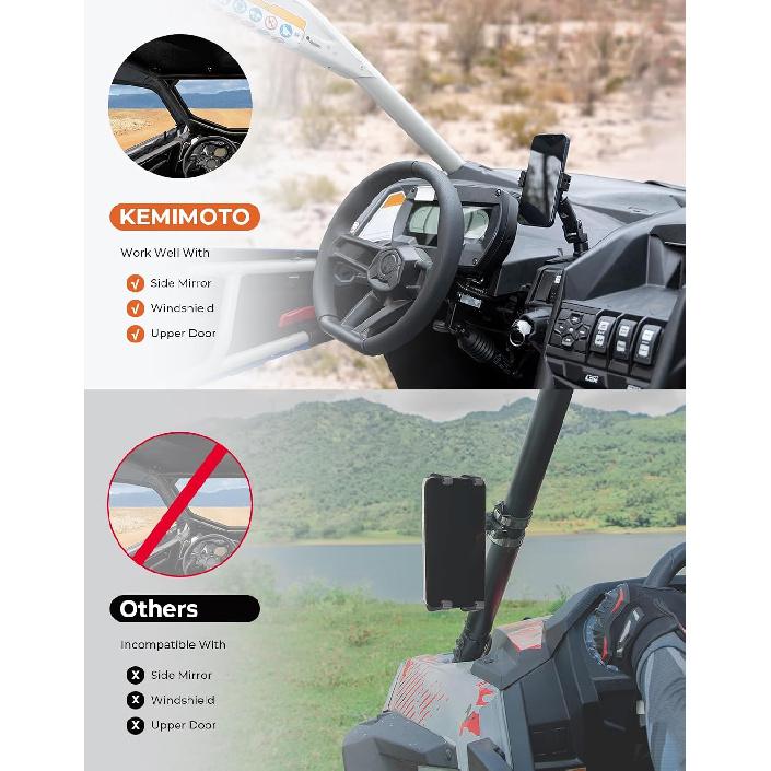 KEMIMOTO X3 Phone Mount, CNC Aluminum Dashboard 360° Adjustable Cell Phone Holder, Compatible With Can-Am Maverick X3 And MAX Models