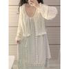 French Retro Fringed Splicing Sweet Dress Children's Summer New Thin Temperament Suspender Sleeveless Medium and Long Dress