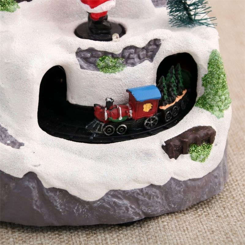 LED Light Christmas Village Scene with Santa/Tree Musical Lighted Christmas Collection Figurines for Home Decors