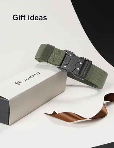 JUKMO Quick Release Belt, Men's Tactical Work Belt, Military Belt (Size M - Waist Length 91cm-105cm (Total Length 125cm), Green)