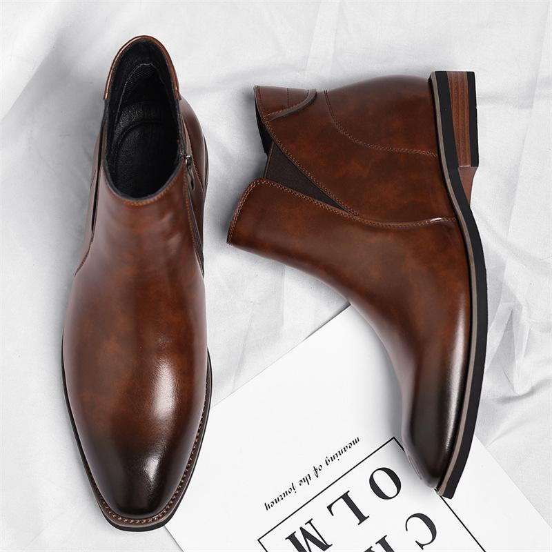 Herbst Winter Neue Chelsea Boots für Herren Mode Lässig Große Größen Reißverschluss Rindsleder Stiefel Männlich Einfarbig Designer Schuhe Mann