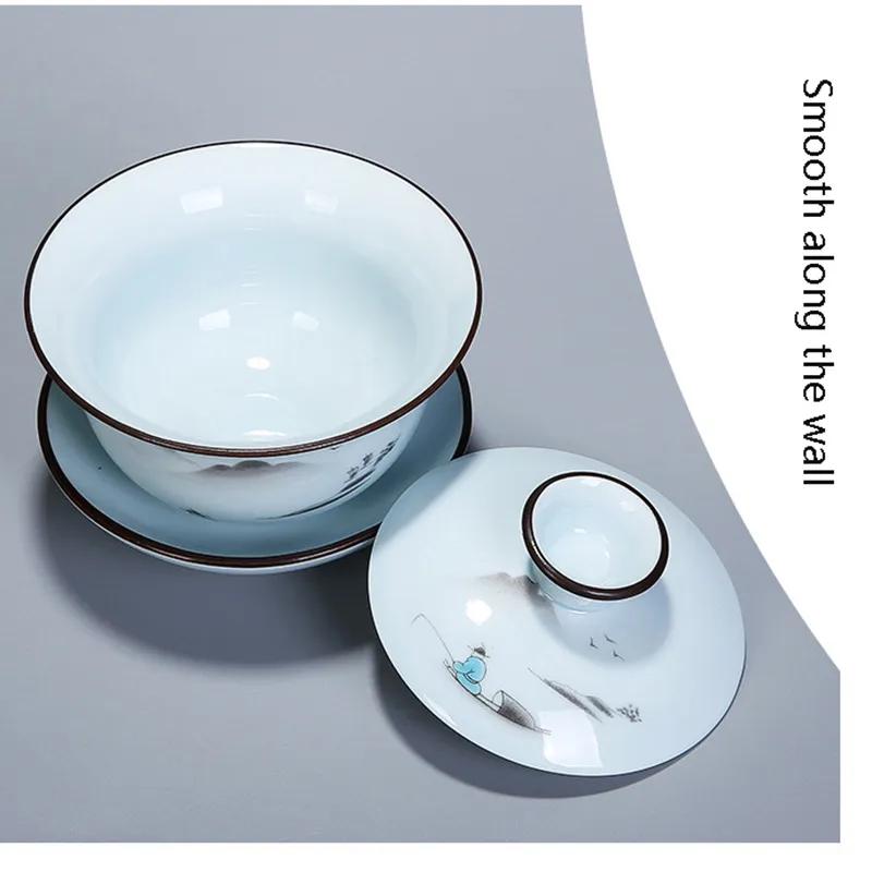 Set da Tè Kung Fu Cinese Set Teiera Portatile in Ceramica Tazze da Tè Gaiwan da Viaggio Tazza da Tè Cerimonia del Tè Tazza da Tè Bel Regalo con Borsa da Viaggio