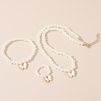 Fashion Simple Temperament Accessories Zircon Children Butterfly Zircon Necklace Bracelet Ring 3 Pieces Suit