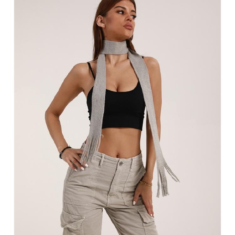 Women Skinny Scarf Thin Choker Belt Blingbling Long Tie Scarf Bag Handle Wrap