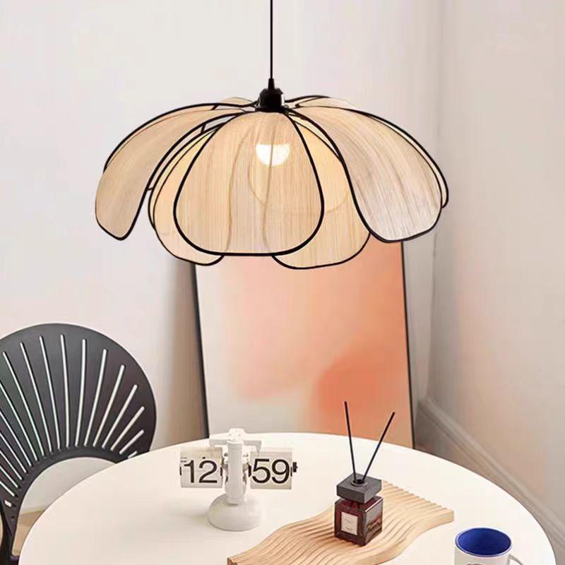 Minimalist Japanese Retro Rattan Petal Chandelier for Home and Tea Rooms