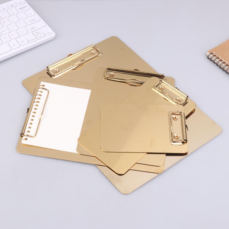 New New Golden Stainless Steel Writing Clipboard Document Stationery Paper Organizer With Metal Clip For Office School Supplies