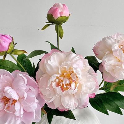 DIY 2 Head Artificial Peony Bouquet Silk Cloth Lifelike Peony Flower Bundle Silk Fake Flower Home Wedding Decoration