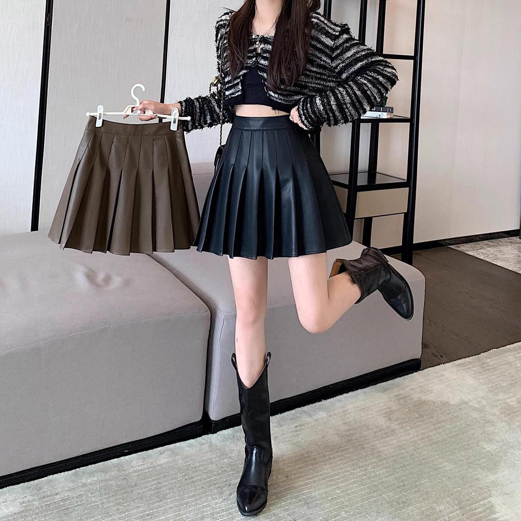 2024 Damen Schwarzer Plissierter High-Waist A-Linien Rock - Neues Herbst Schlankmachendes JK Kurz Midi Design