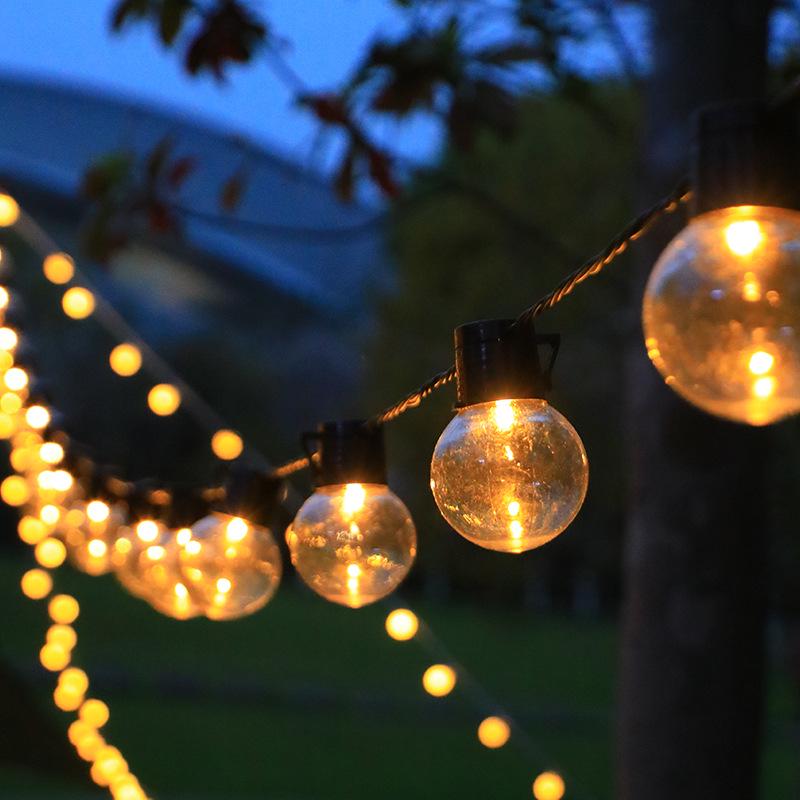 G50 Solar LED Outdoor Waterproof String Lights - Large Round Bulbs for Camping, Courtyard, Canopy, Tent, and Decorative Atmosphere.