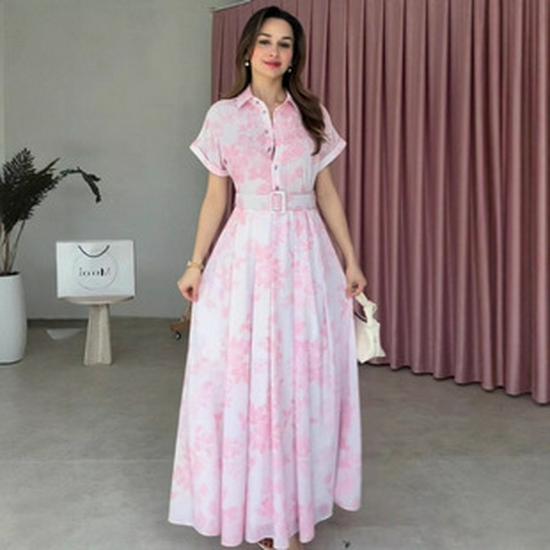 2025 European & American Blue Floral V-Neck Long-Sleeve Casual Dress
