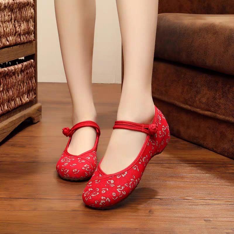 sapatos femininas women fashion sweet light weight chinese embroidery buckle strap flat shoes lady casual dance shoes ga296