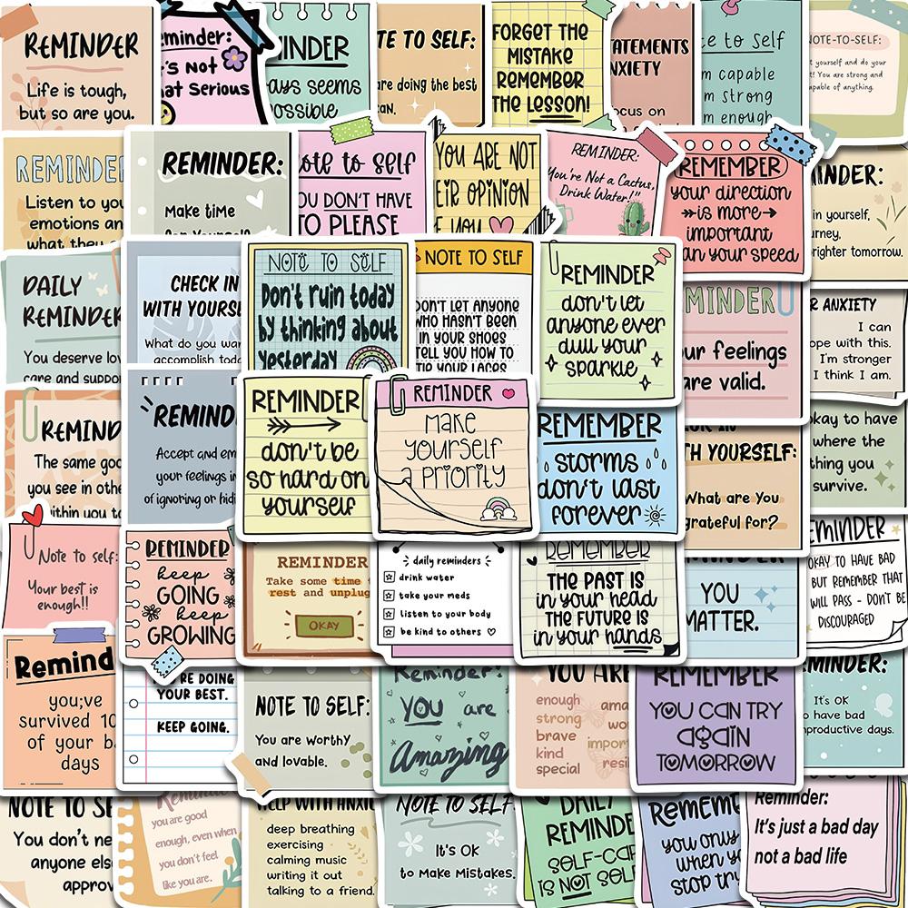 

50PCS Reminder Sticker Aesthetic Scrapbook Graffiti Laptop DIY Phone Decals Luggage Scrapbook Skateboard Notebook Stickers