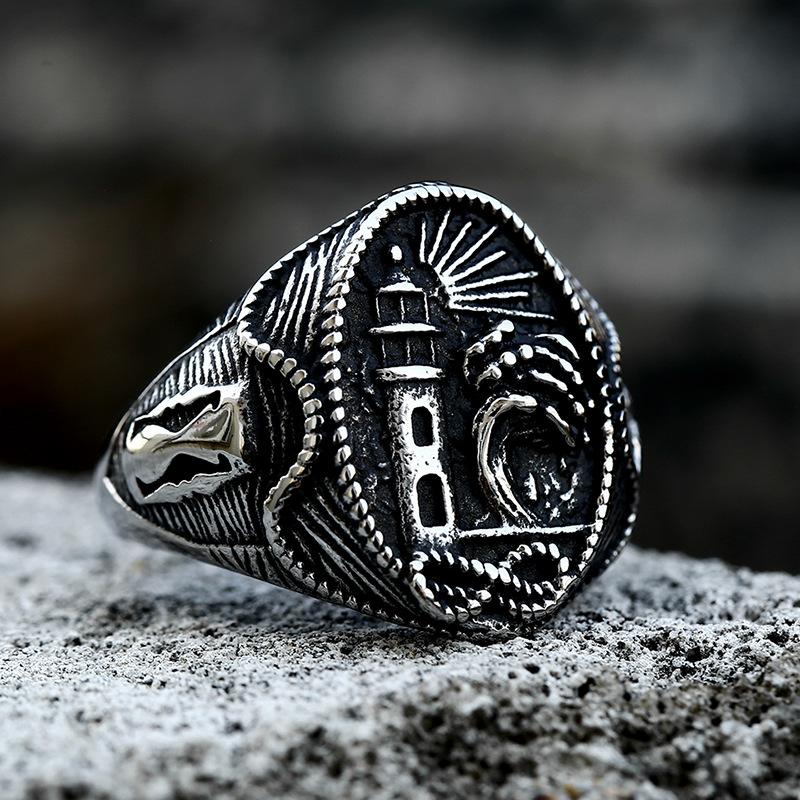 Vintage Anchor Lighthouse Ocean Sailor Ship Viking Rings Men Women Stainless Steel Ring Punk Rock Fashion Jewelry Dropshipping