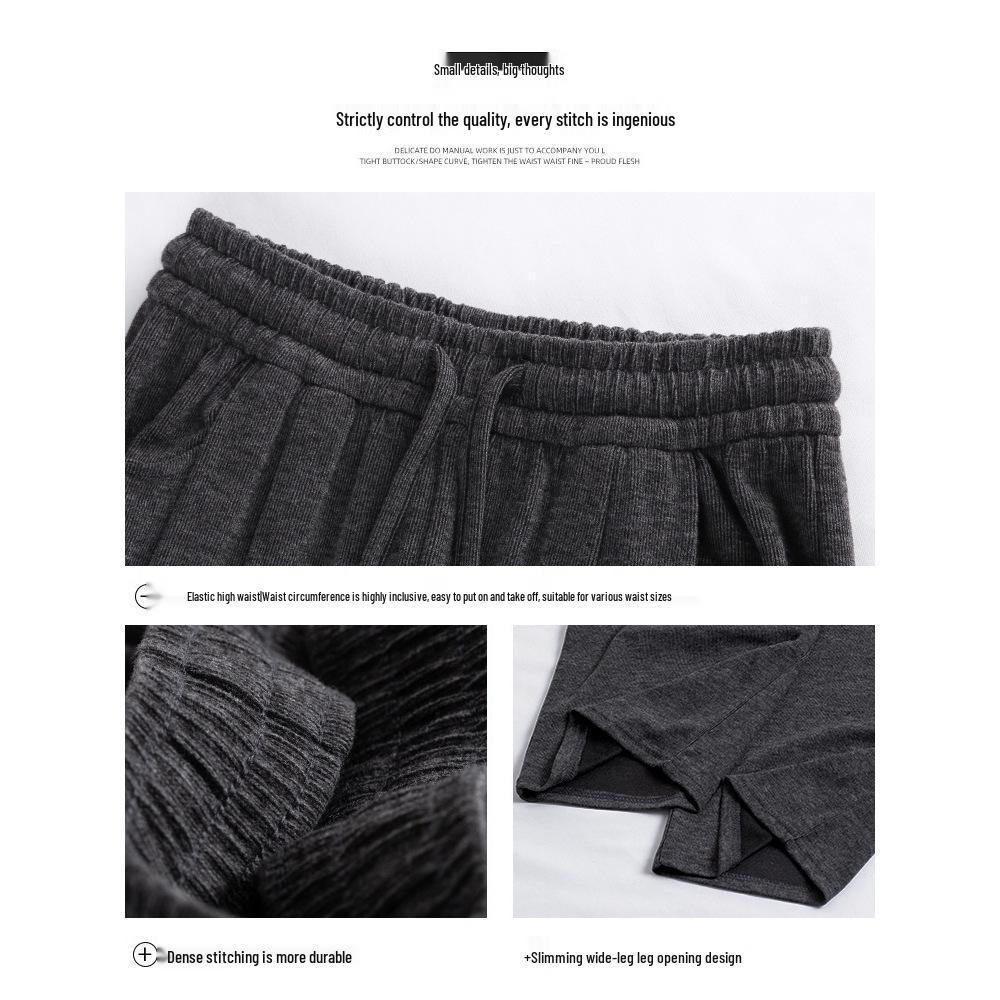Women's Dark Gray Soft Wide-Leg Glutinous Rice Pants - Spring/Autumn Plus Velvet Warm Casual Petite Long Pants.