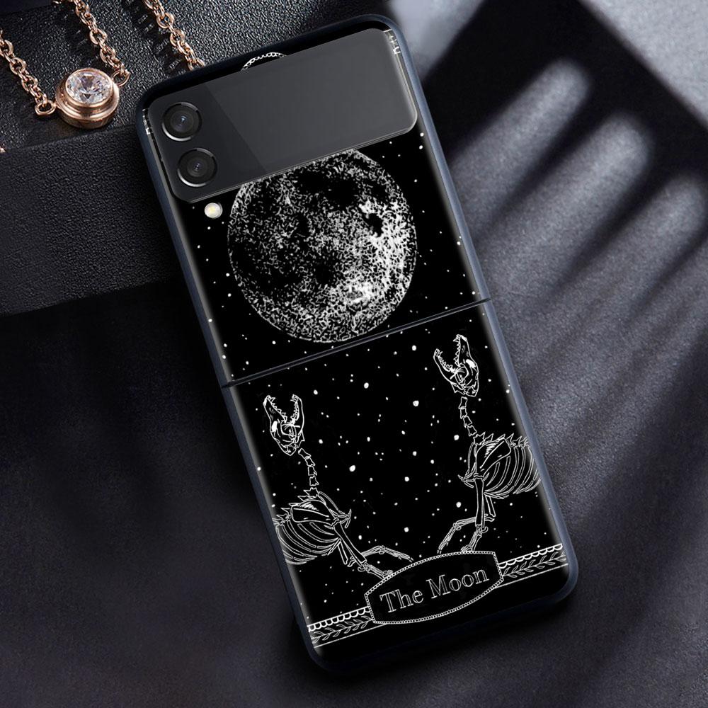 For Samsung Galaxy Z Flip 3 5G Case Luxury Matte Black Hard Phone Cover ZFlip 3 Shockproof Fundas Shell Moon Tarot Mystery Totem