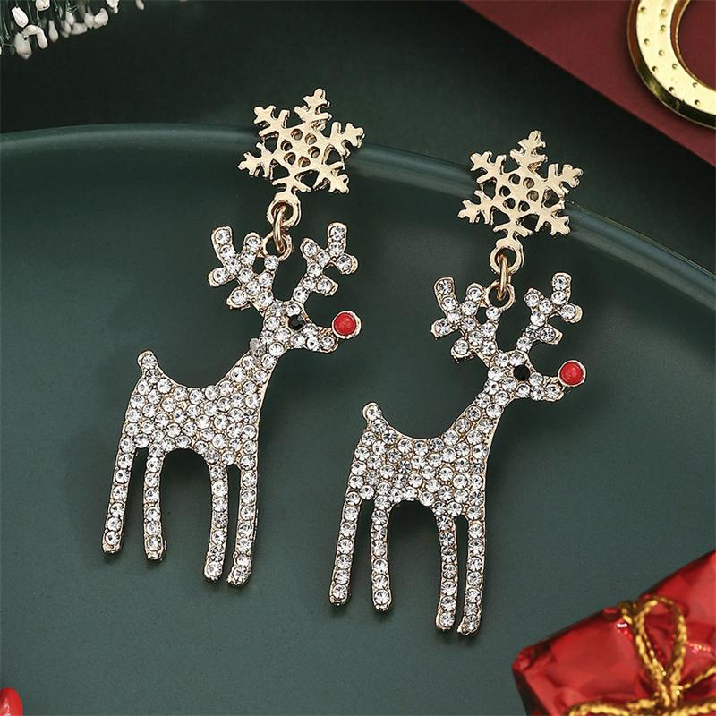 Exquisite Rhinestone Elk Earrings for Women Shiny Crystal zircon Snowflake Deer Dangle Earring Christmas New Year Jewelry Gifts