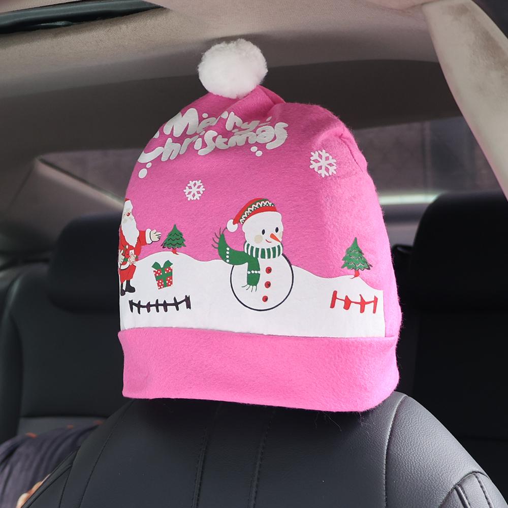 Universal Car Seat Headrest Cover Protection Covers Santa Claus Snowflake Christmas Car Decoration for Tesla BMW Benz Nissan