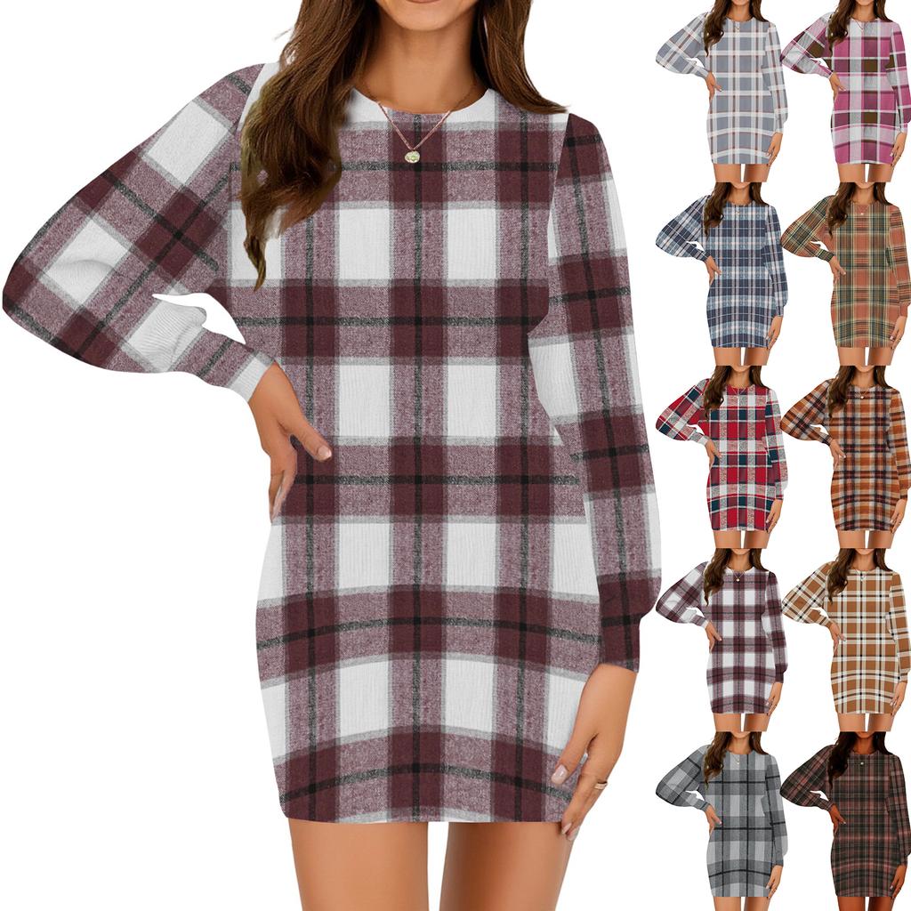 Damenmode Lässiges Rundhals Langarmkleid