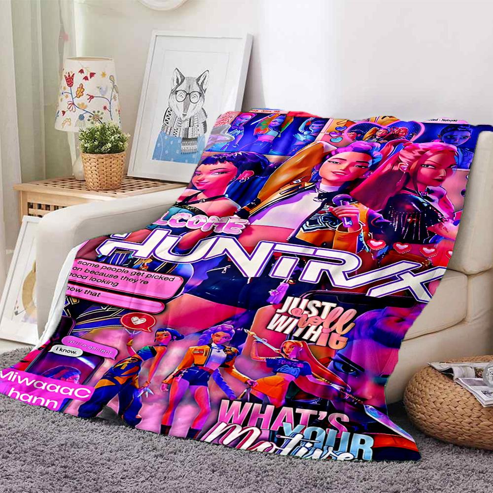 1PC Huntrix, K POP Blanket Soft Warm All Season Throw for Sofa, Bed, Car, Office Vibrant Colorful Design, Durable & Cozy Gift