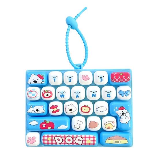 Interactive Keychain Accessory 26-Key Keyboard Fidget Toy, Cute Cartoon Clicky Clicker Toy with Portable Tool Keychain, Backpack Charm Pendant